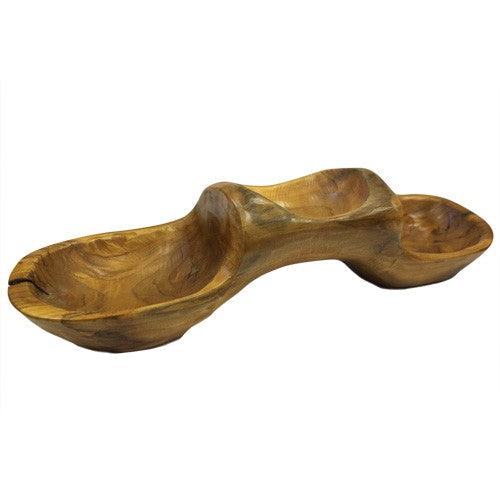 Hand-Carved Teak Root 3-Bowl Pyramid - Medium, irregular wooden form with three connected shallow bowls by Quintessential Holistic Health Ltd