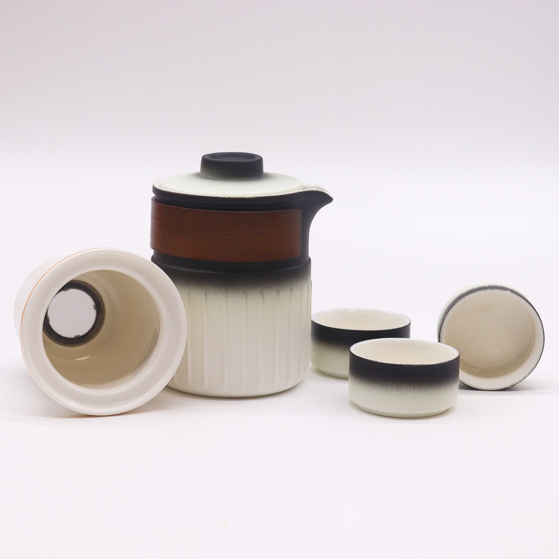 350ml Small Ceramic Teapot with an Infuser a 3 Matching Cup Set and Travel Case product packaging on clean background from Quintessential Holistic Health Ltd
