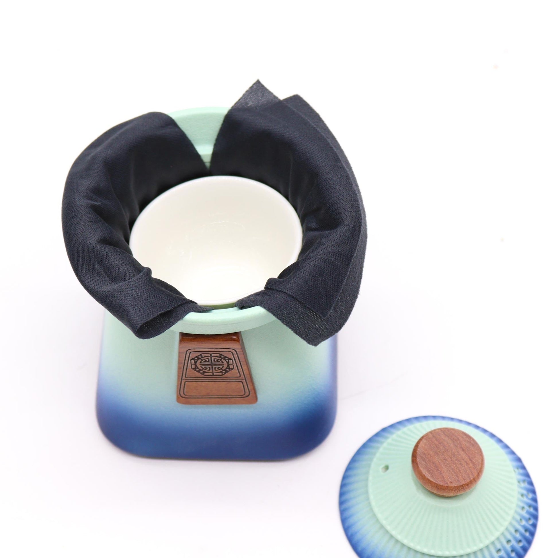 Ceramic Temple Teapot and Matching Three Cup Set with Carry Case - Blue Heaven product packaging on clean background from Quintessential Holistic Health Ltd