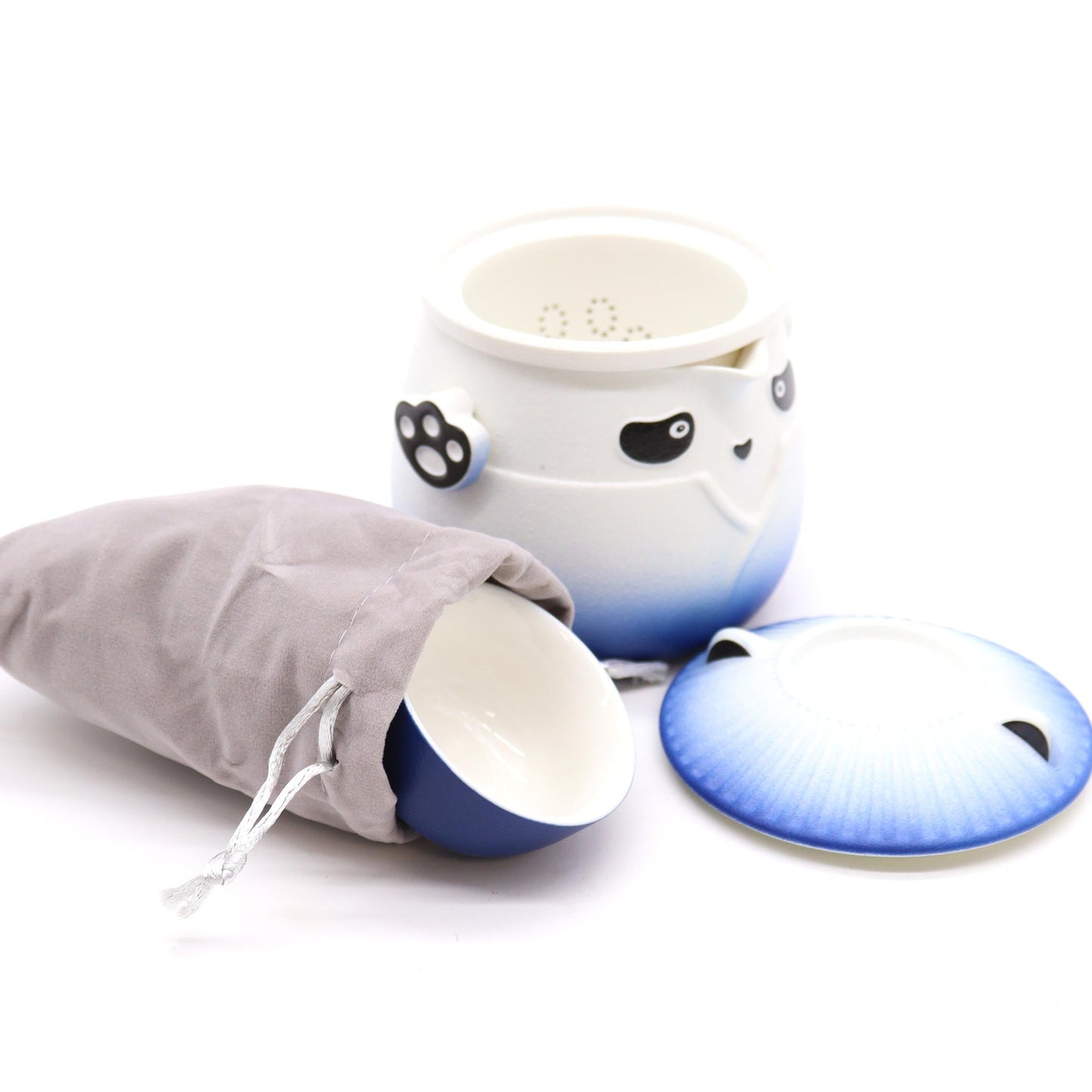 210ml Panda Teapot Set with Travel Case and Three Cups - Sky Blue product packaging on clean background from Quintessential Holistic Health Ltd