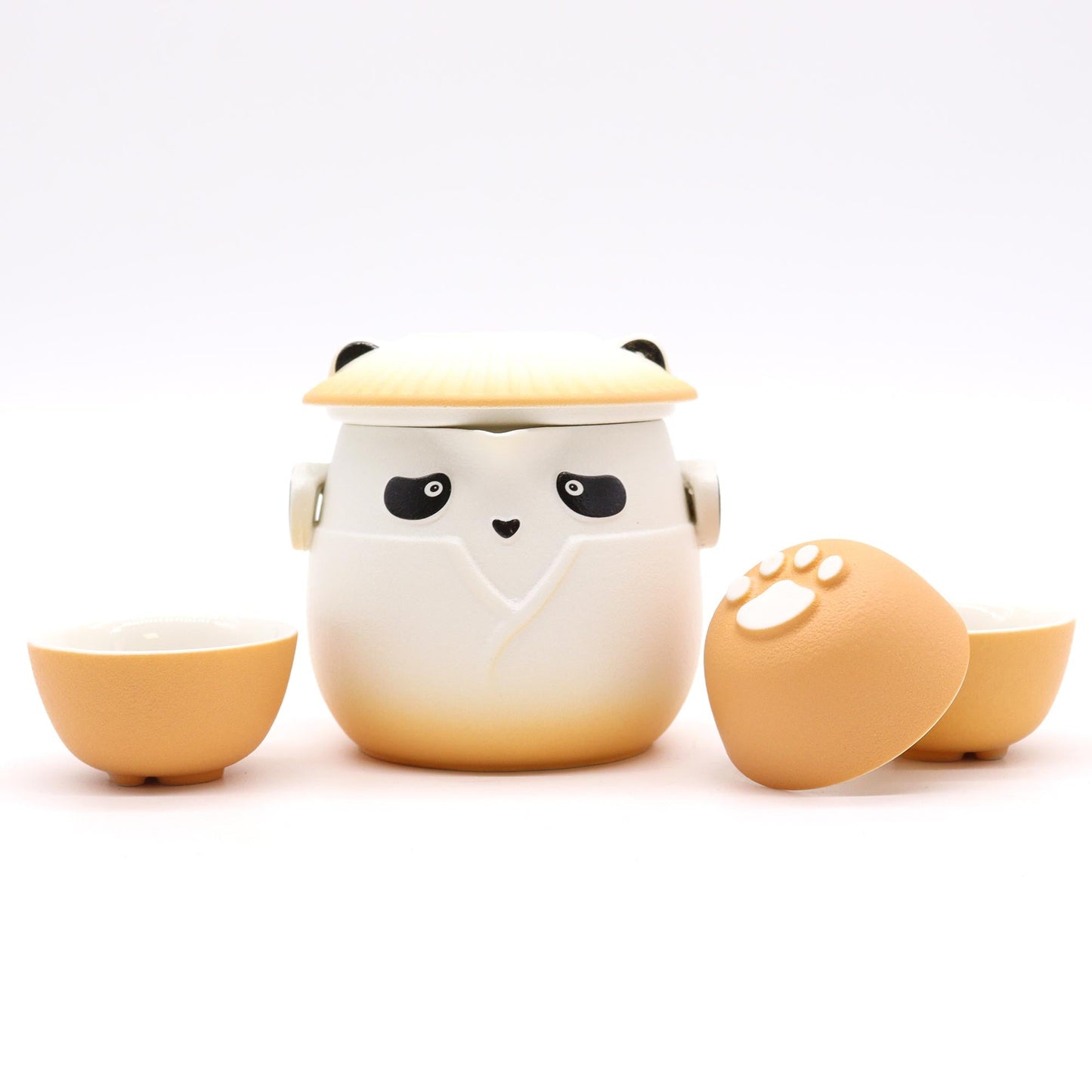 210ml Panda Teapot Set with Travel Case and Three Cups - Orange product packaging on clean background from Quintessential Holistic Health Ltd