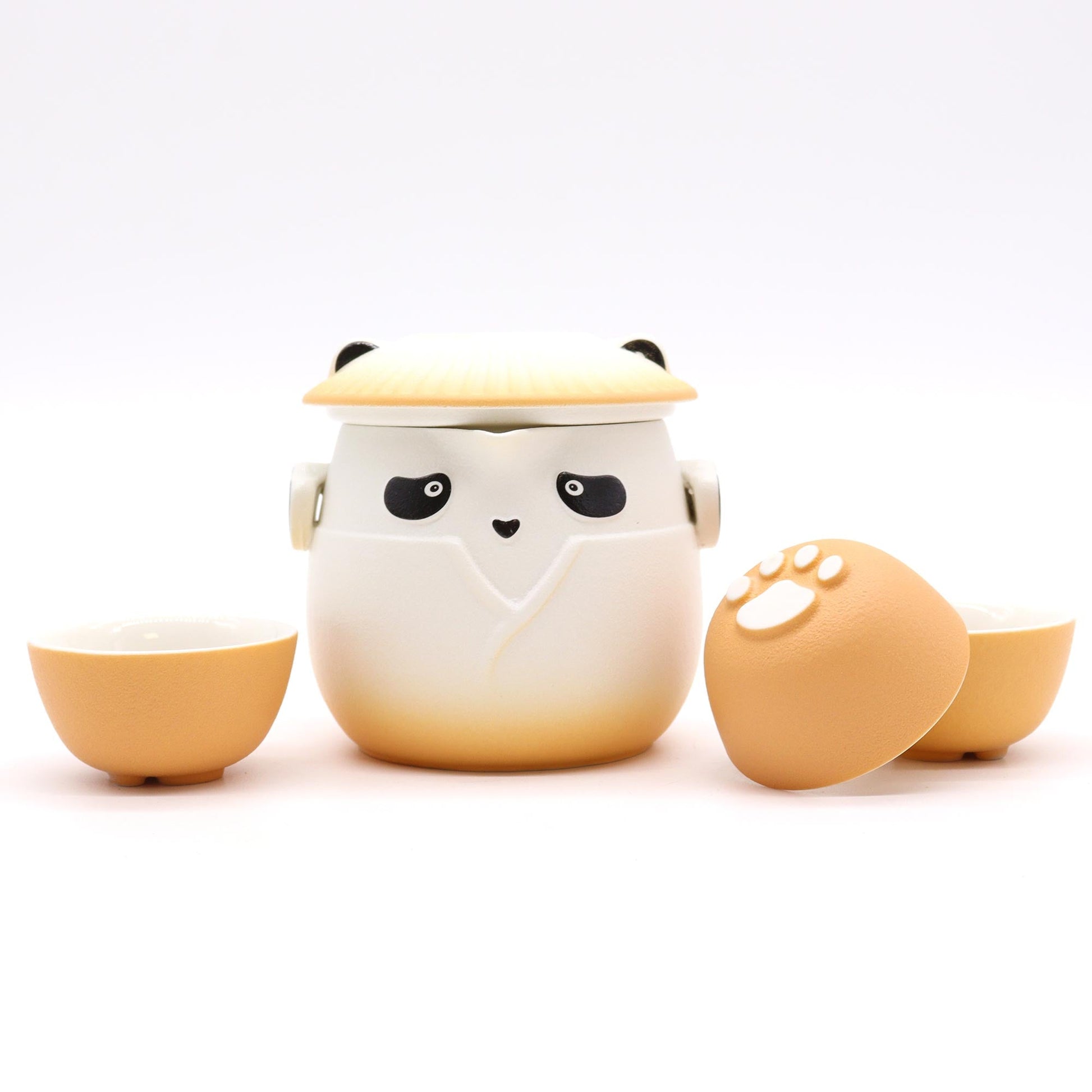 210ml Panda Teapot Set with Travel Case and Three Cups - Orange product packaging on clean background from Quintessential Holistic Health Ltd