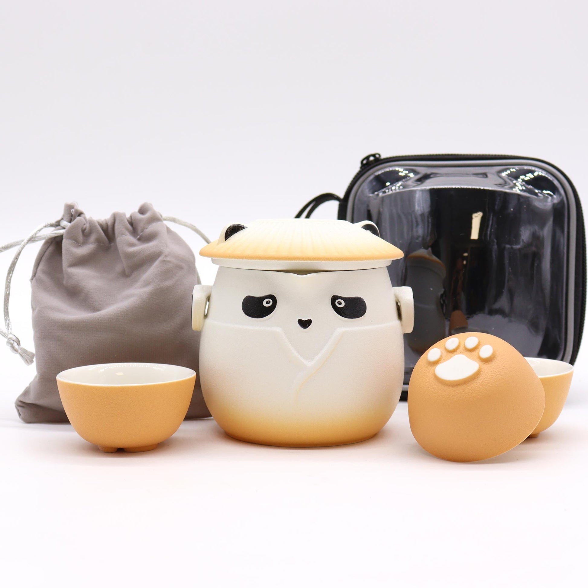 210ml Panda Teapot Set with Travel Case and Three Cups - Orange product packaging on clean background from Quintessential Holistic Health Ltd