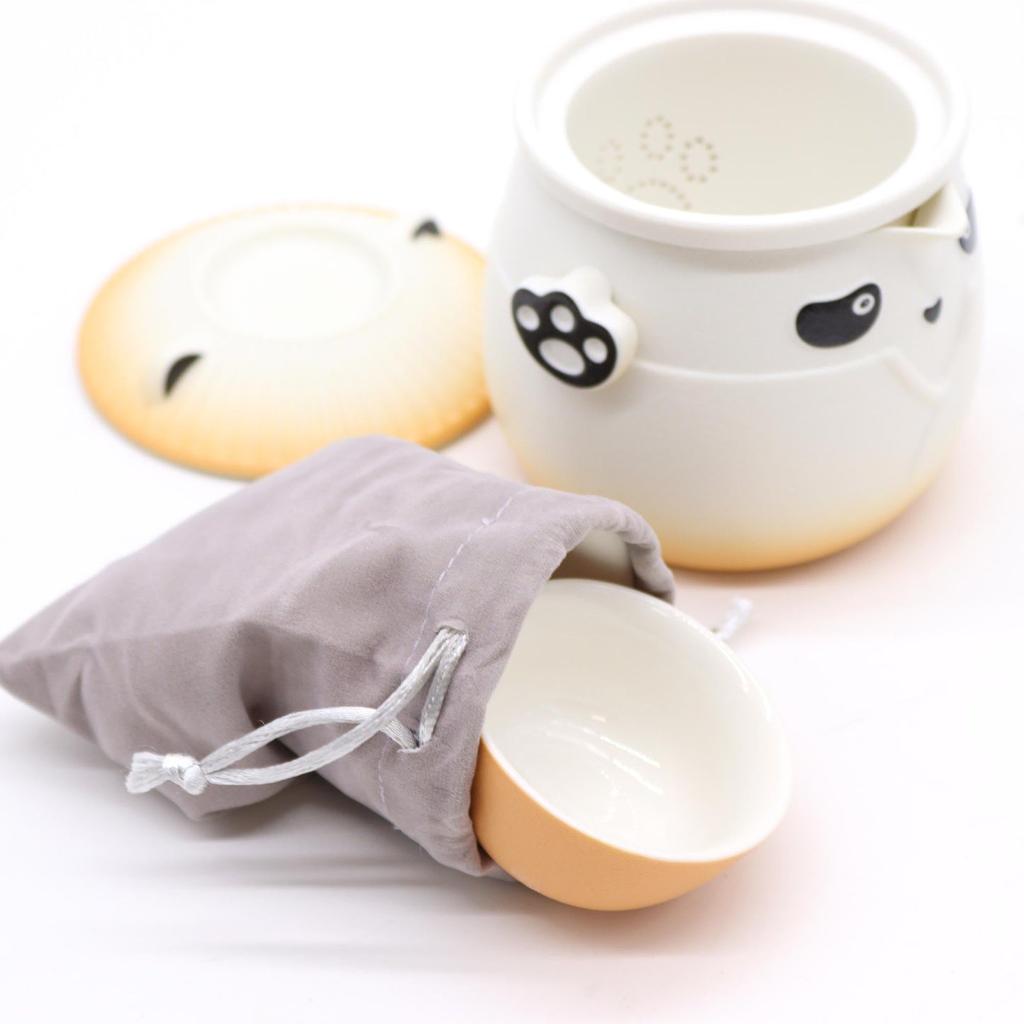210ml Panda Teapot Set with Travel Case and Three Cups - Orange product packaging on clean background from Quintessential Holistic Health Ltd