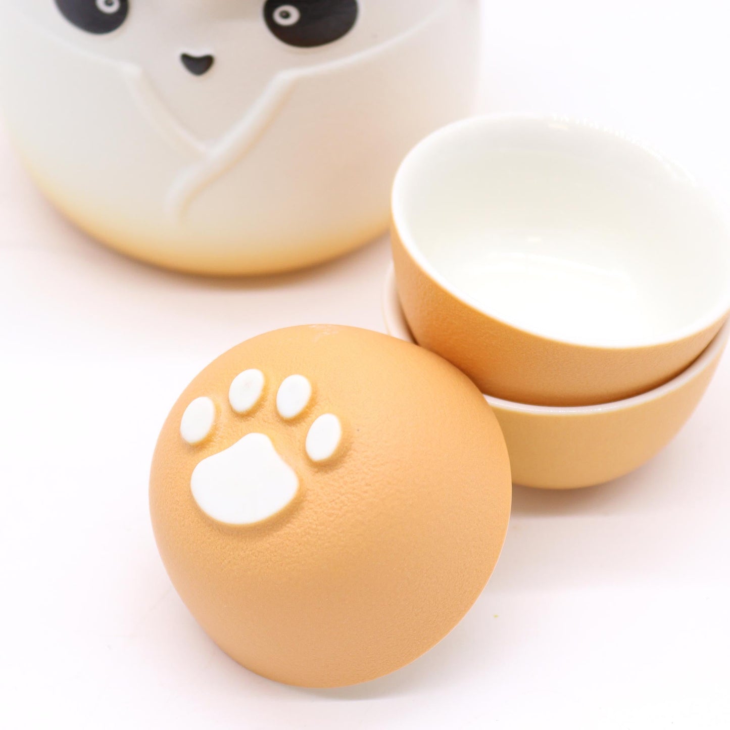 210ml Panda Teapot Set with Travel Case and Three Cups - Orange product packaging on clean background from Quintessential Holistic Health Ltd
