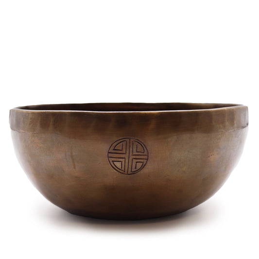 22cm Handcrafted Indian Moon Phase Singing Bowl - Extra Large product packaging on clean background from Quintessential Holistic Health Ltd