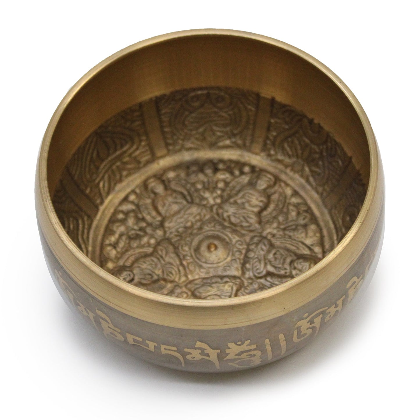11cm Handcrafted Brass Singing Bowl - Five Buddha product packaging on clean background from Quintessential Holistic Health Ltd