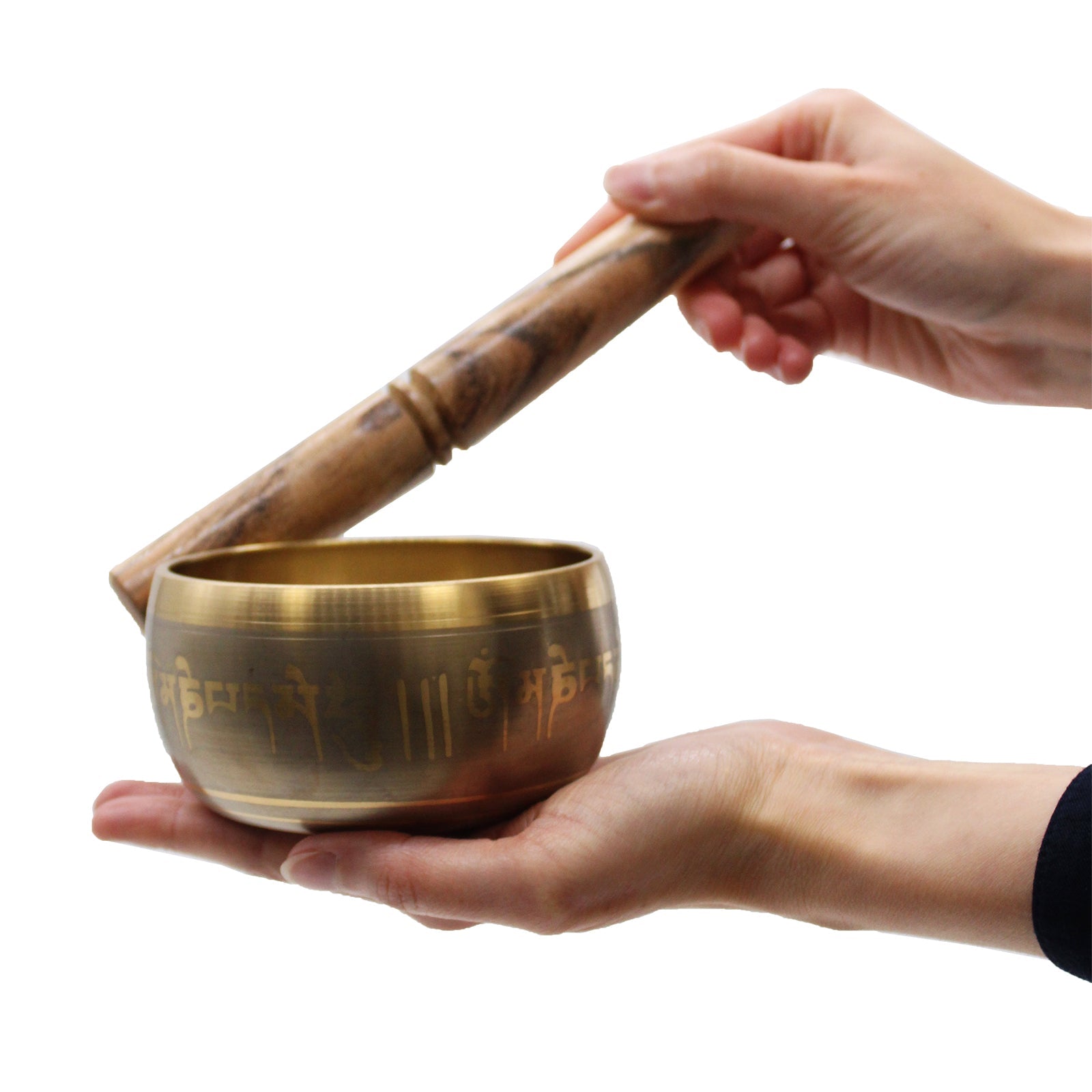 11cm Handcrafted Brass Singing Bowl - Five Buddha product packaging on clean background from Quintessential Holistic Health Ltd