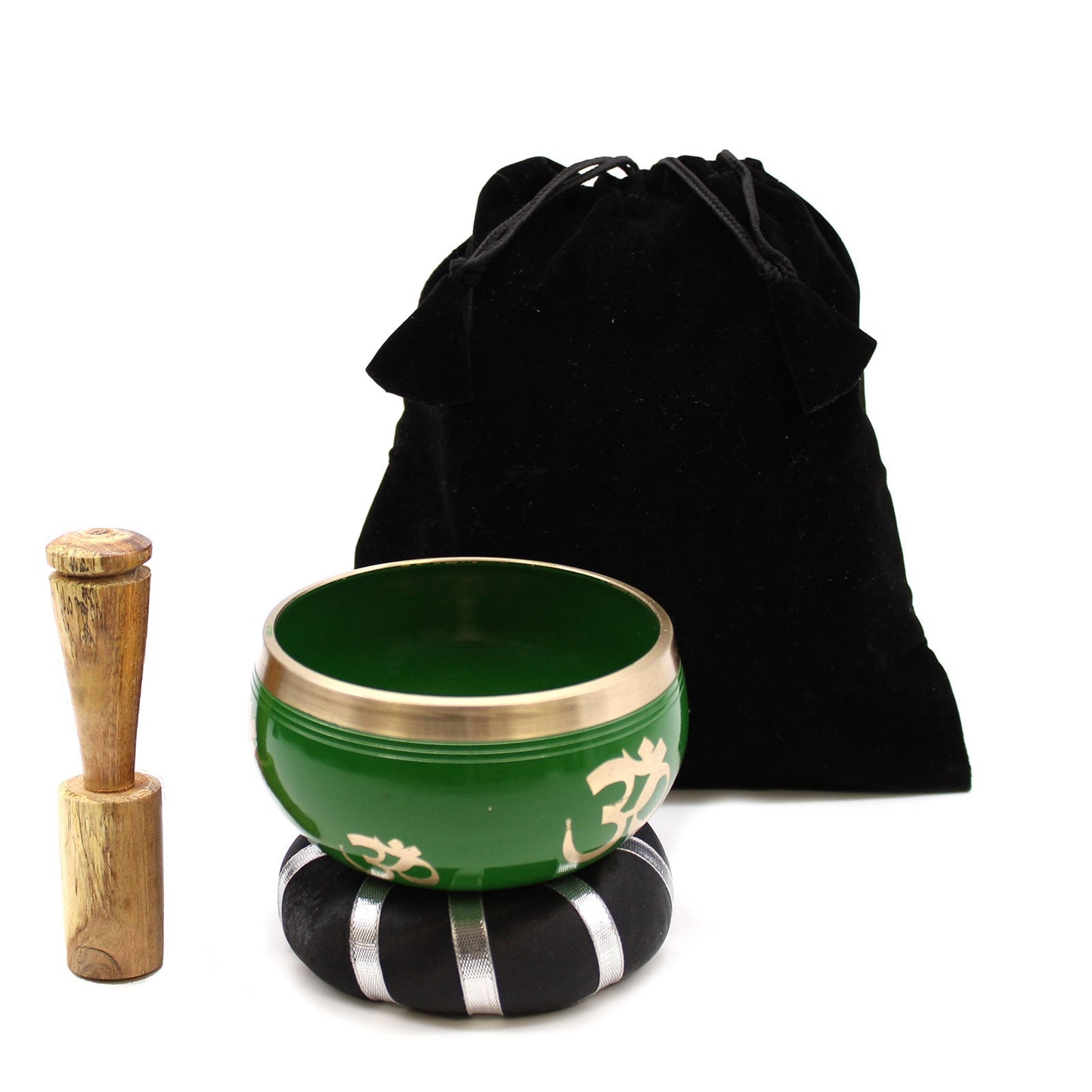 10.7cm Brass Singing Bowl Set - Tree of Life / Green product packaging on clean background from Quintessential Holistic Health Ltd