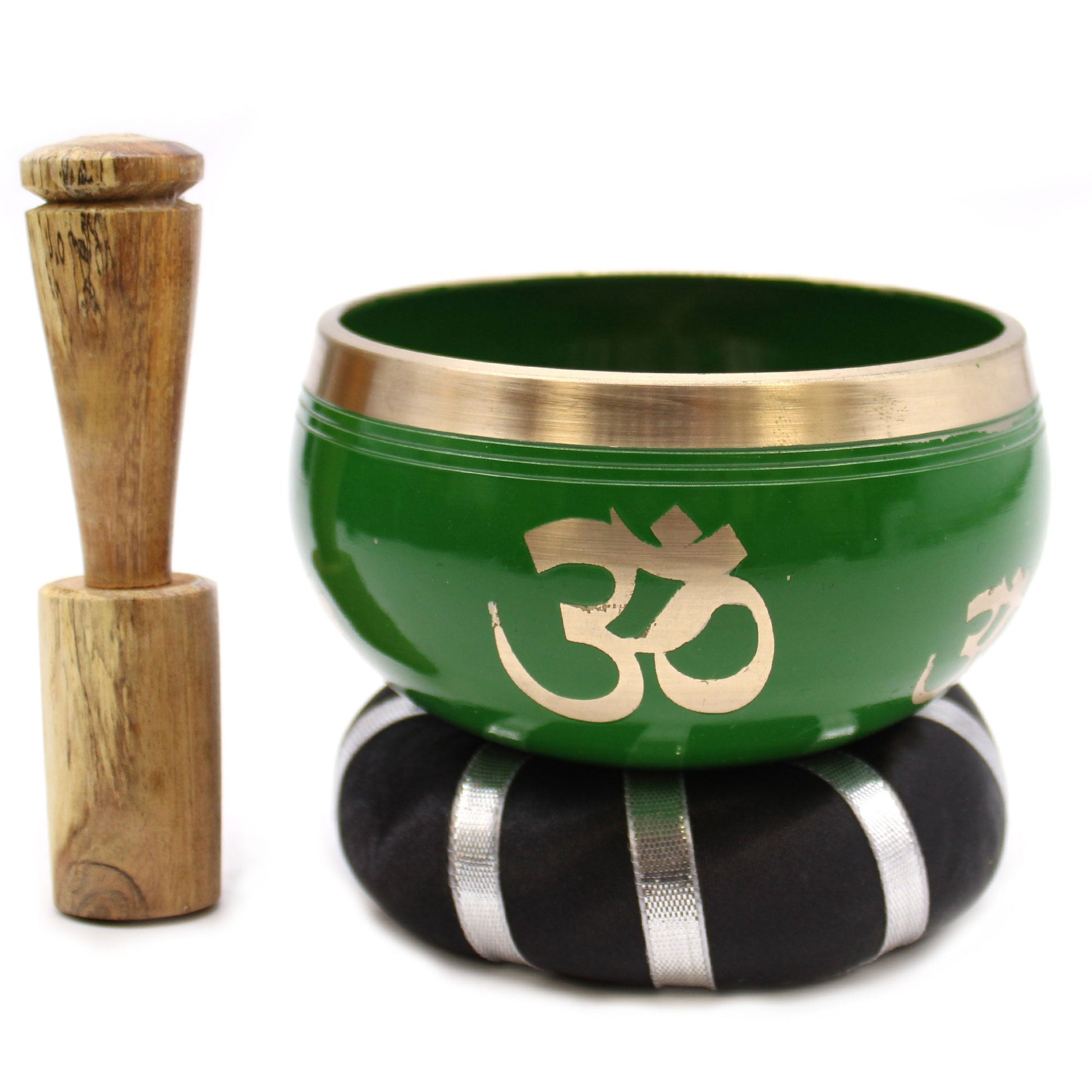 10.7cm Brass Singing Bowl Set - Tree of Life / Green product packaging on clean background from Quintessential Holistic Health Ltd