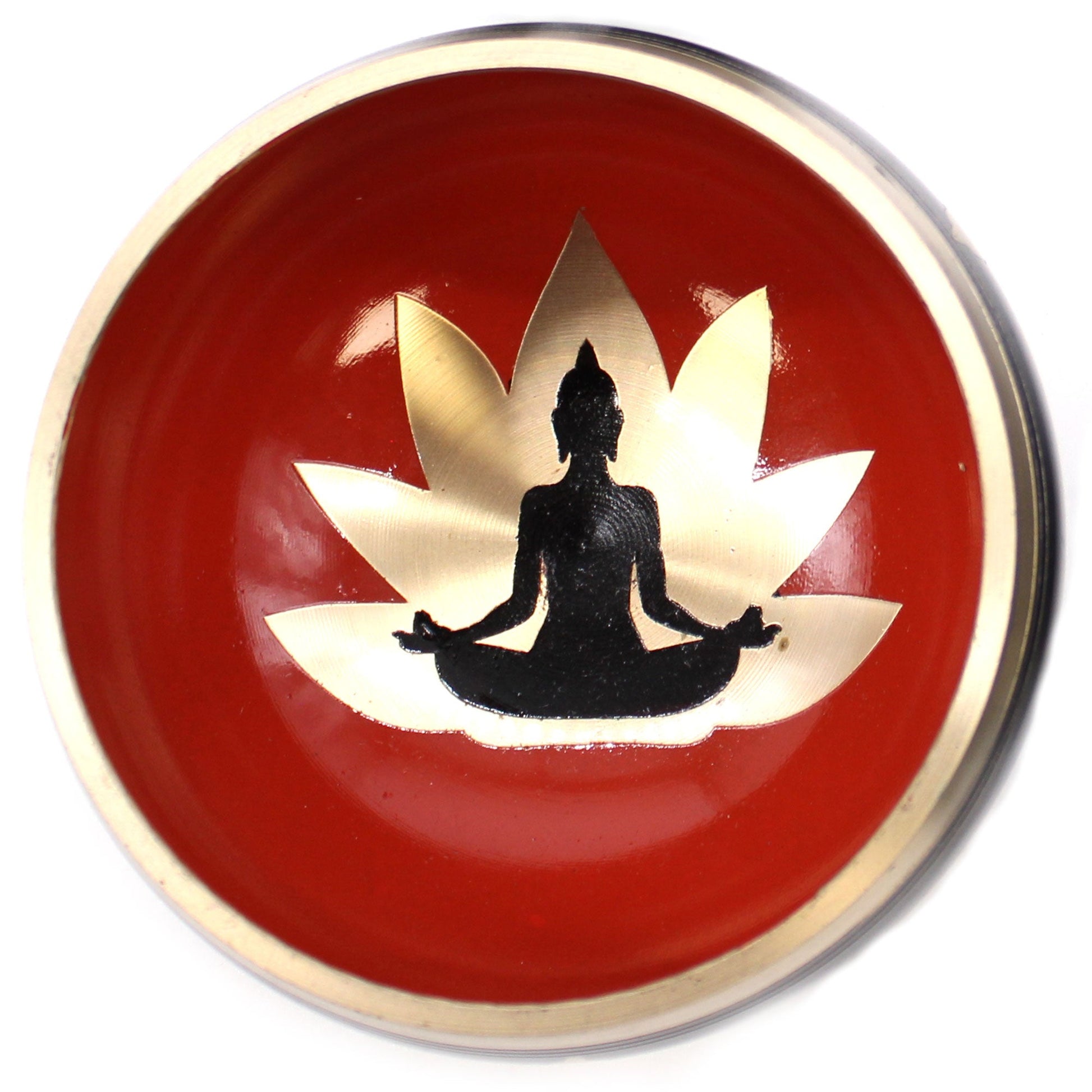 10.7cm Brass Singing Bowl Set- Buddha / Black and Orange product packaging on clean background from Quintessential Holistic Health Ltd