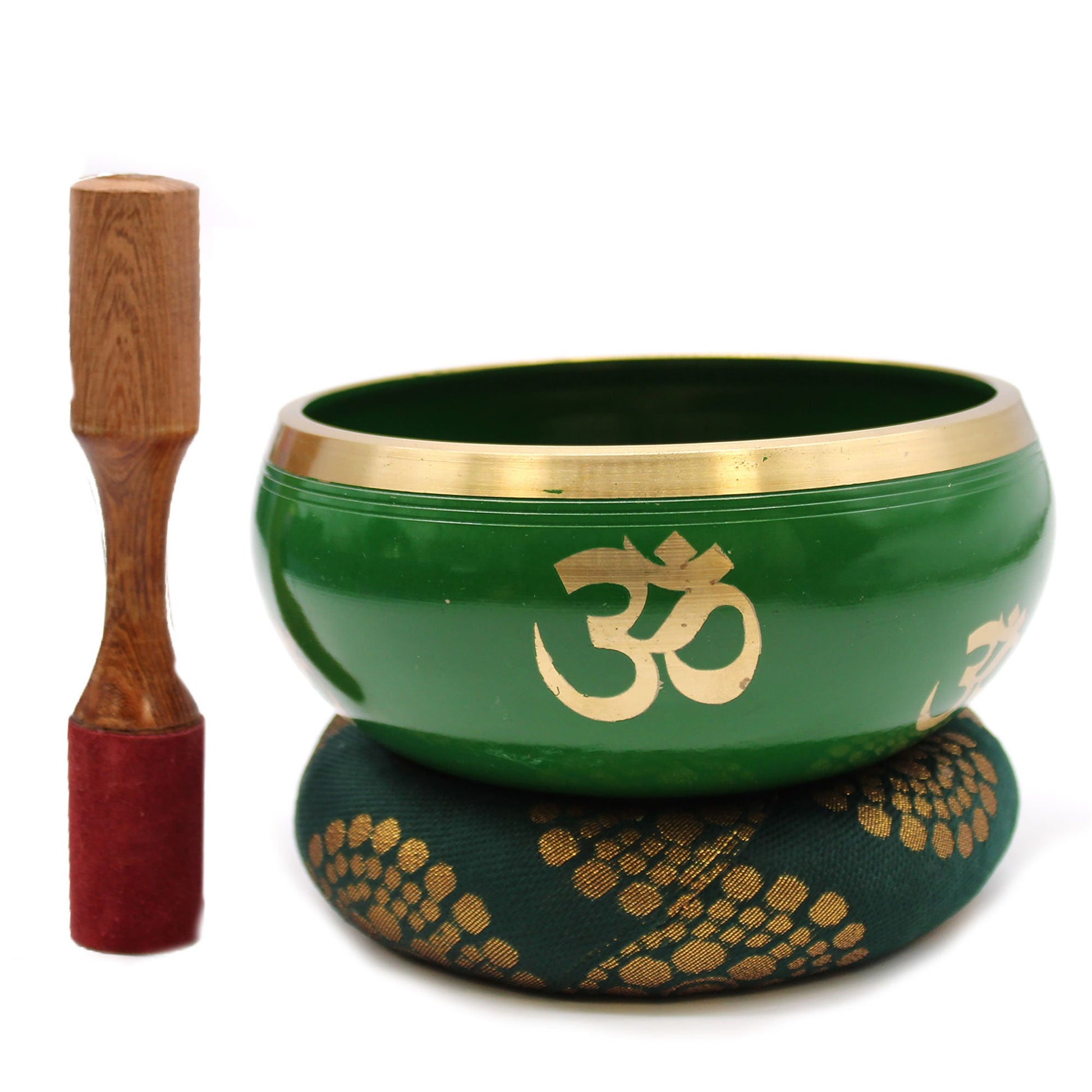 14cm Brass Singing Bowl Set - Tree of Life / Green product packaging on clean background from Quintessential Holistic Health Ltd