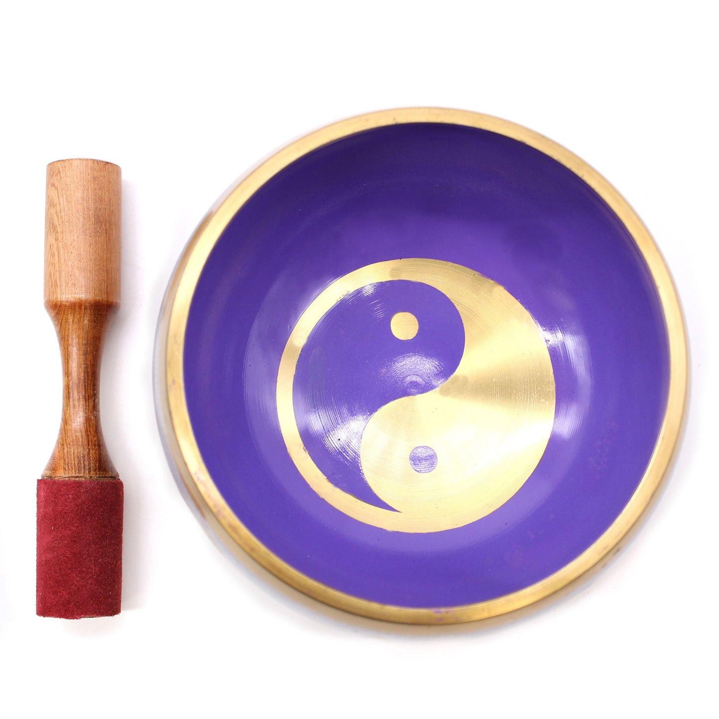 14cm Brass Singing Bowl Set- Yin and Yang / White and Purple product packaging on clean background from Quintessential Holistic Health Ltd