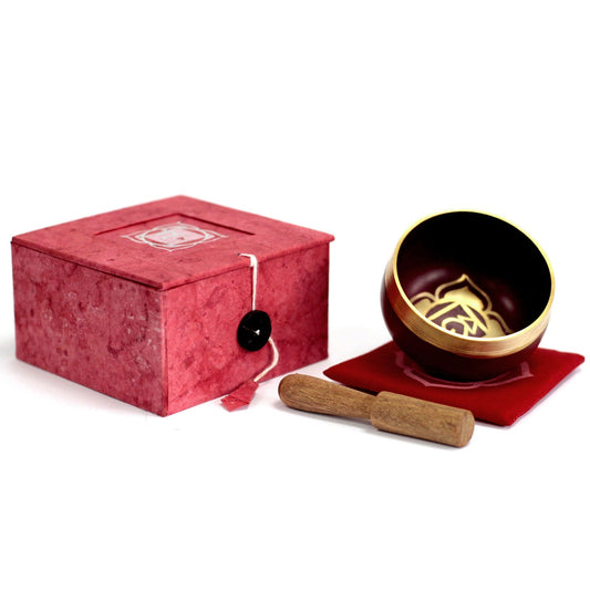 8cm Authentic Healing Chakra Brass Singing Bowl Set - Root / Support Chakra product packaging on clean background from Quintessential Holistic Health Ltd