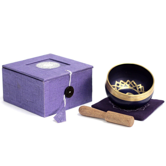 8cm Authentic Healing Chakra Brass Singing Bowl Set - Crown Chakra product packaging on clean background from Quintessential Holistic Health Ltd