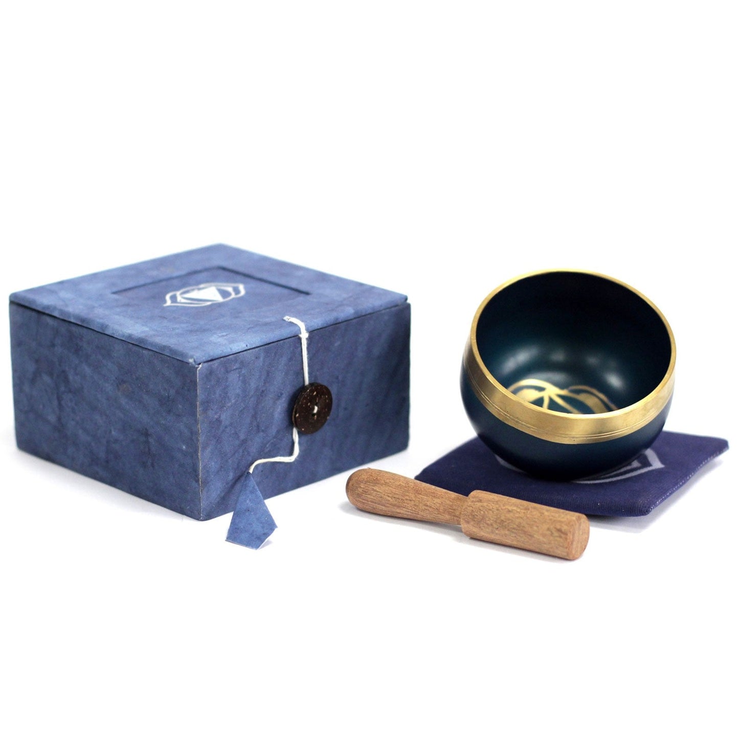 8cm Authentic Healing Chakra Brass Singing Bowl Set - Third Eye Chakra product packaging on clean background from Quintessential Holistic Health Ltd