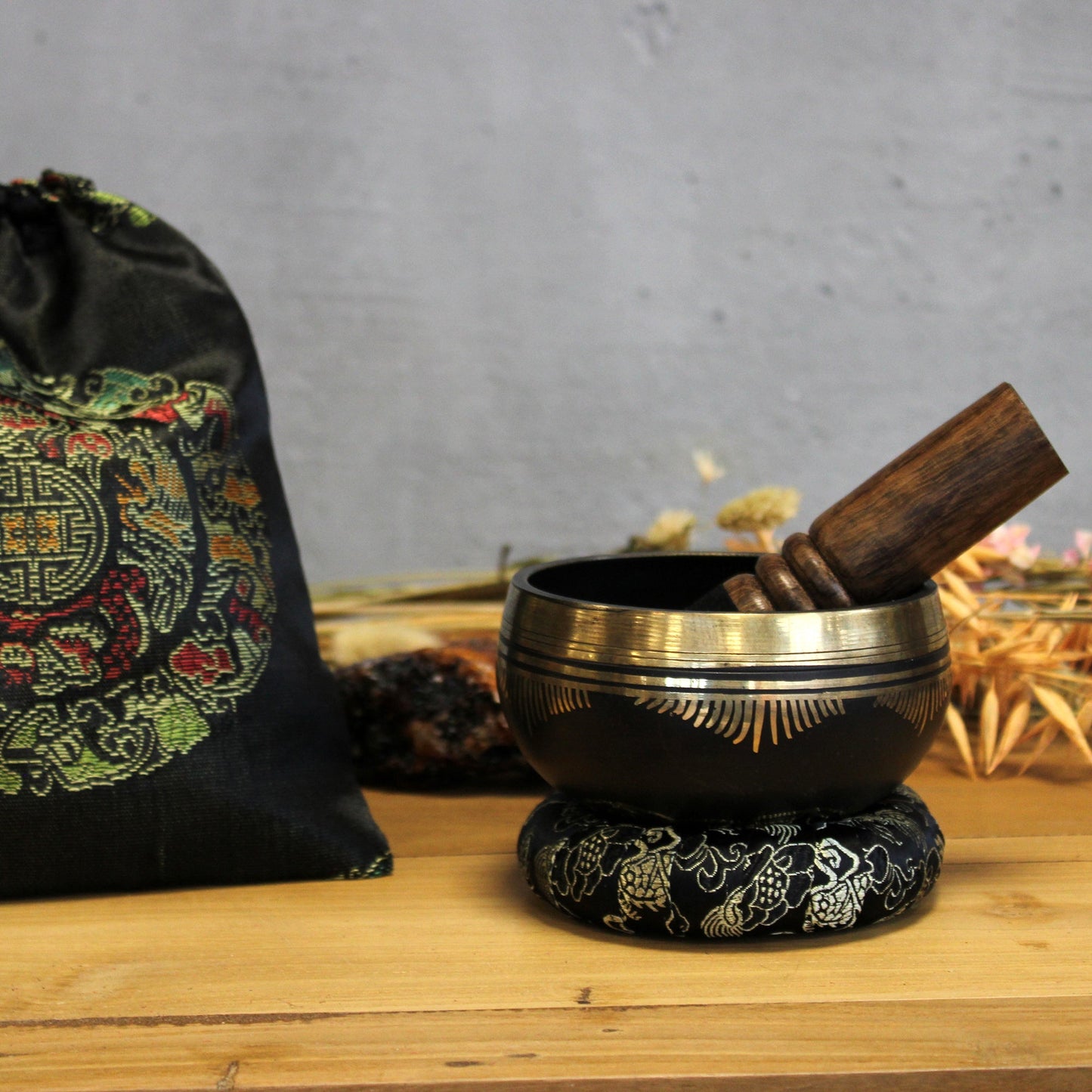 9cm Authentic Brass Singing Bowl Set - Flower of Life product packaging on clean background from Quintessential Holistic Health Ltd