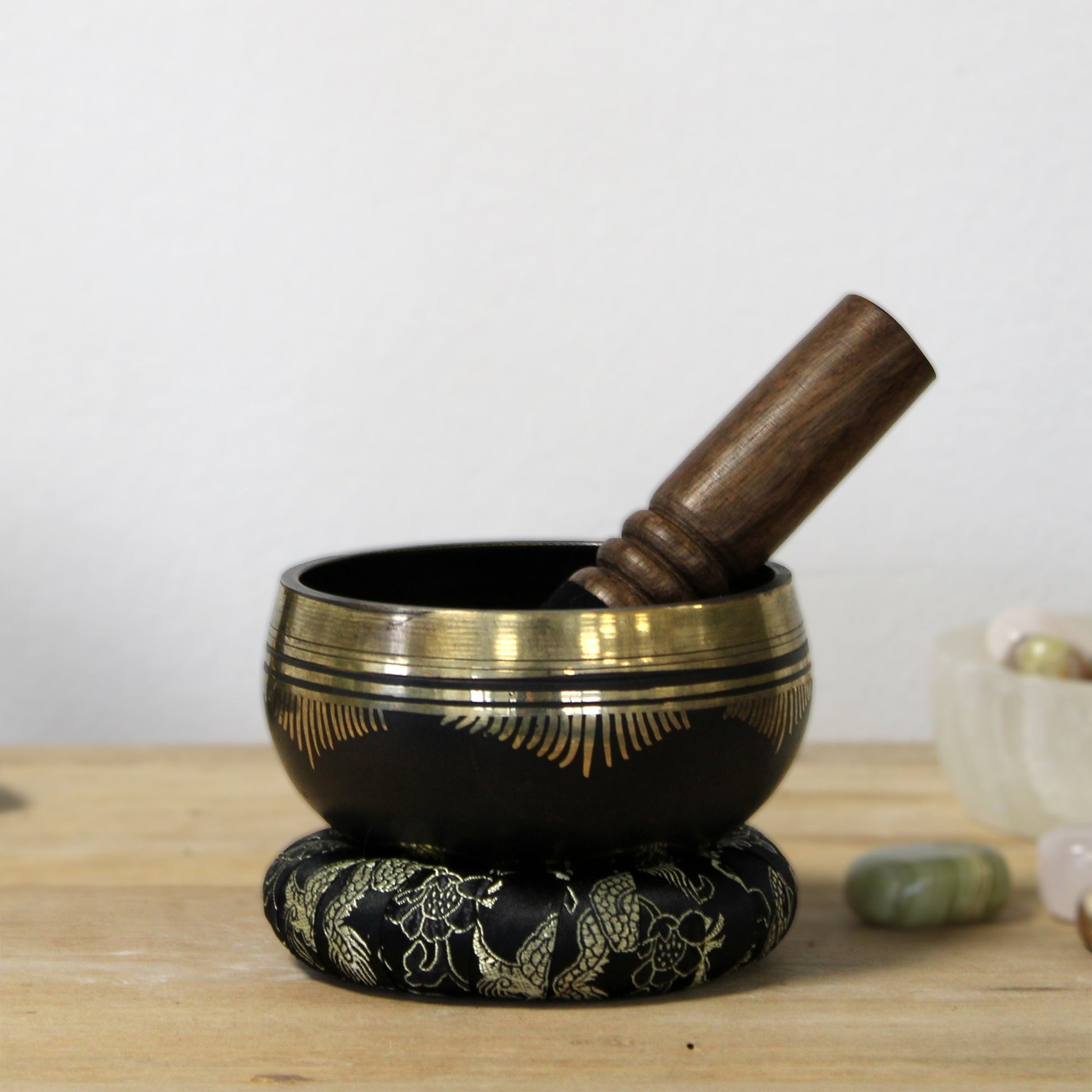 9cm Authentic Brass Singing Bowl Set - Flower of Life product packaging on clean background from Quintessential Holistic Health Ltd