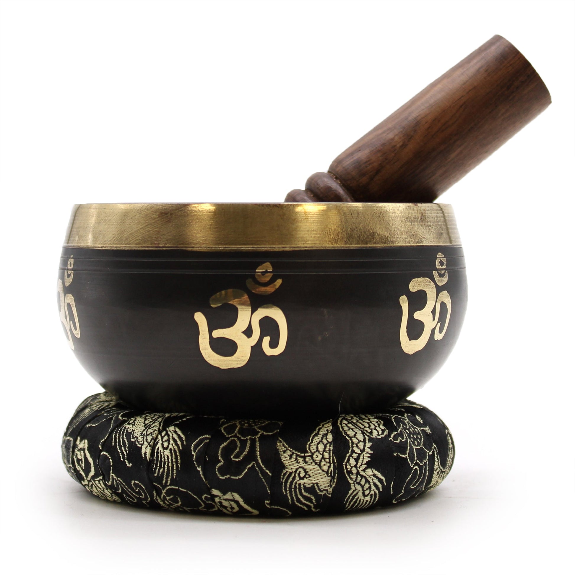 9cm Authentic Brass Singing Bowl Set - Om product packaging on clean background from Quintessential Holistic Health Ltd