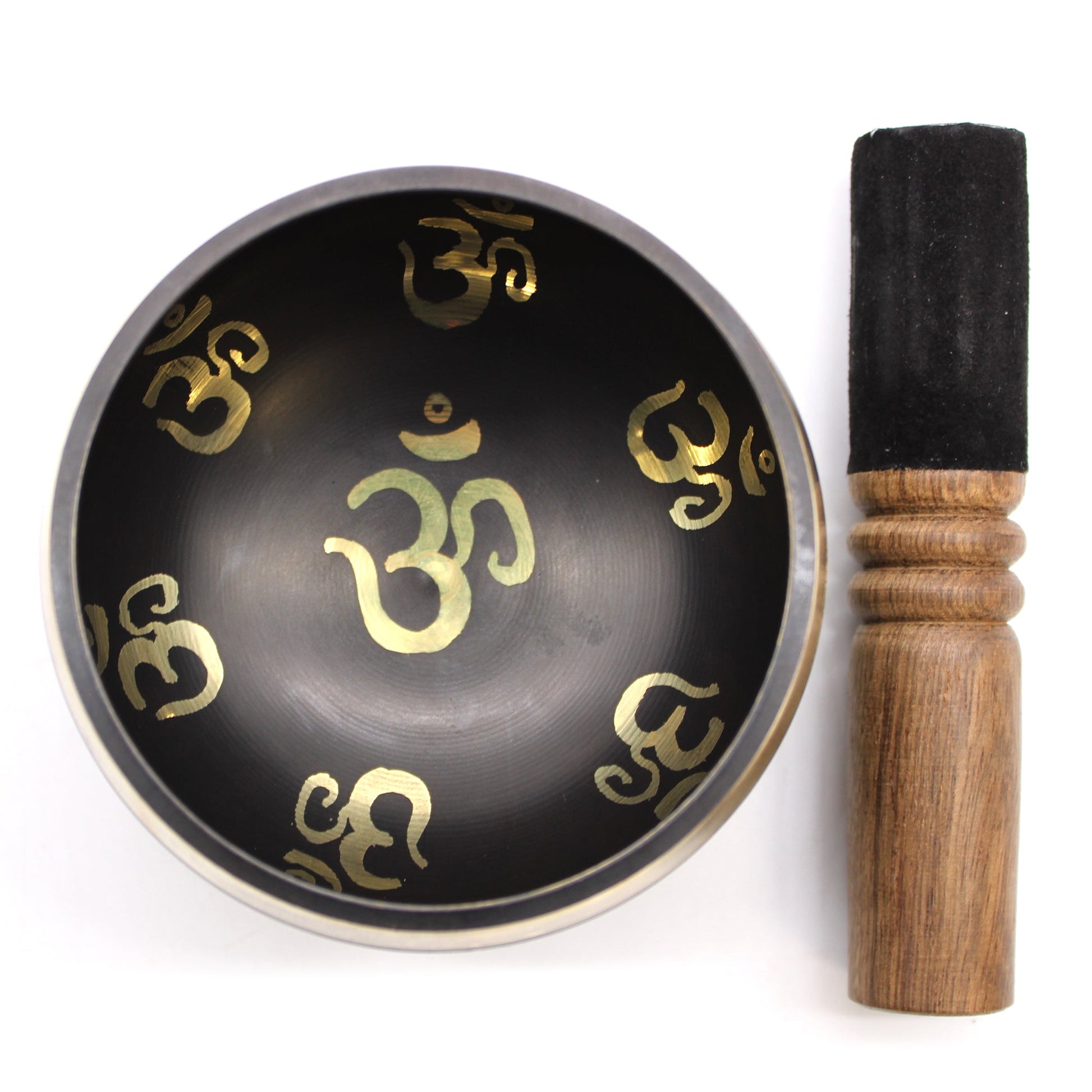 9cm Authentic Brass Singing Bowl Set - Om product packaging on clean background from Quintessential Holistic Health Ltd