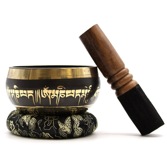 9cm Authentic Brass Singing Bowl Set - Lotus Flower product packaging on clean background from Quintessential Holistic Health Ltd