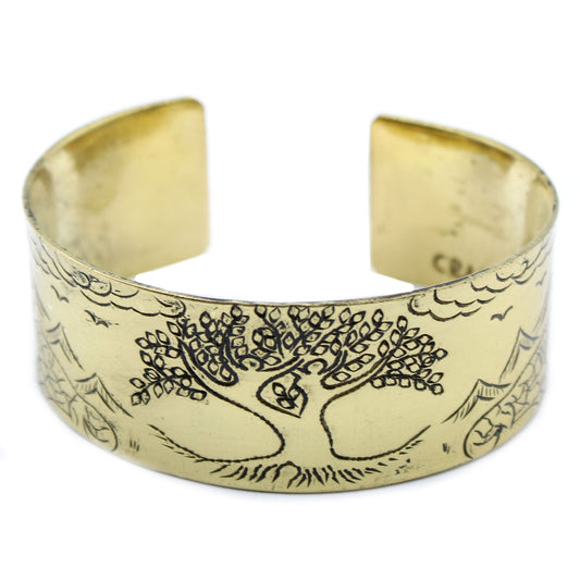 Handcrafted Brass Tibetan Mantra Bracelet - Tree of Life product packaging on clean background from Quintessential Holistic Health Ltd