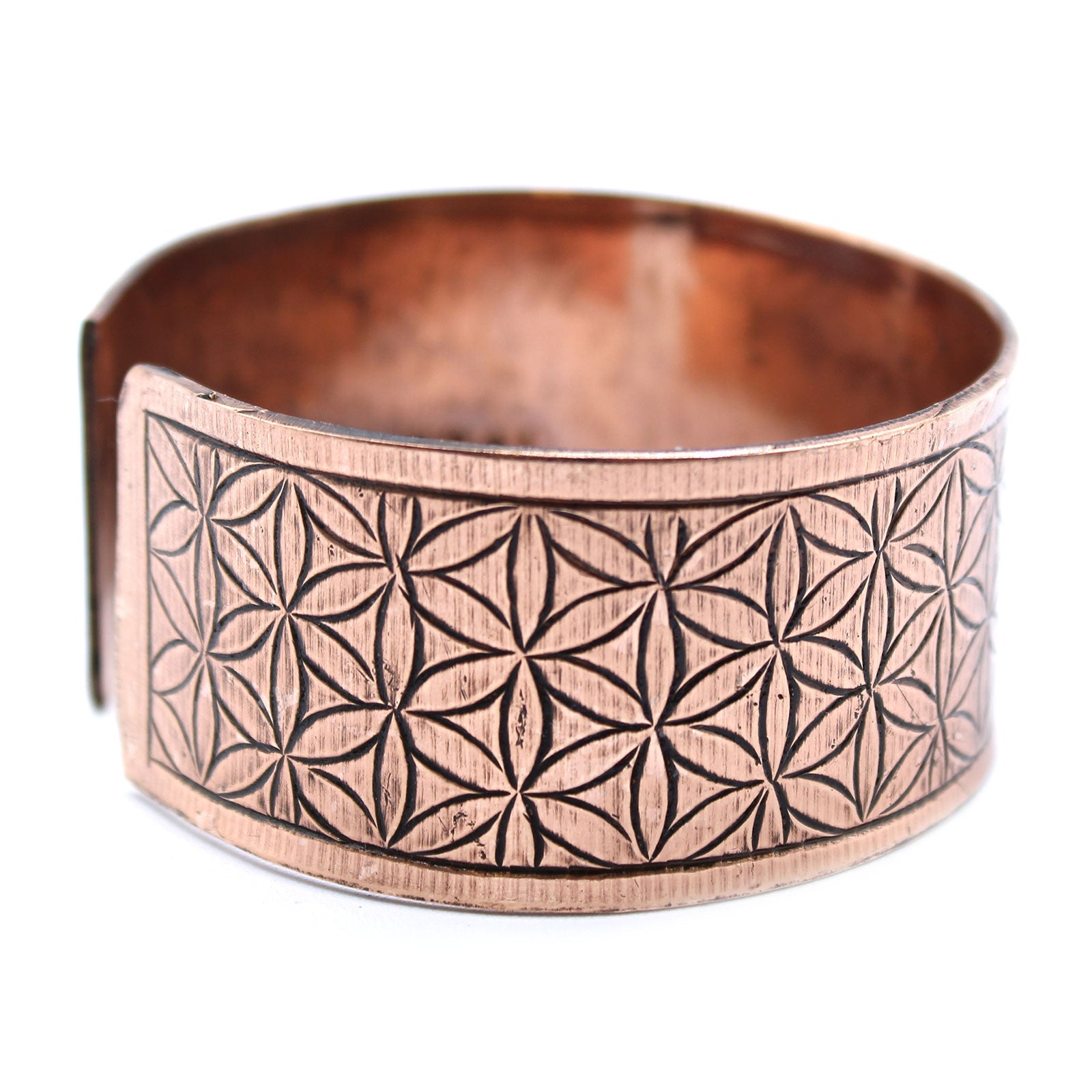 Handcrafted Copper Tibetan Bracelet - Flower of Life product packaging on clean background from Quintessential Holistic Health Ltd