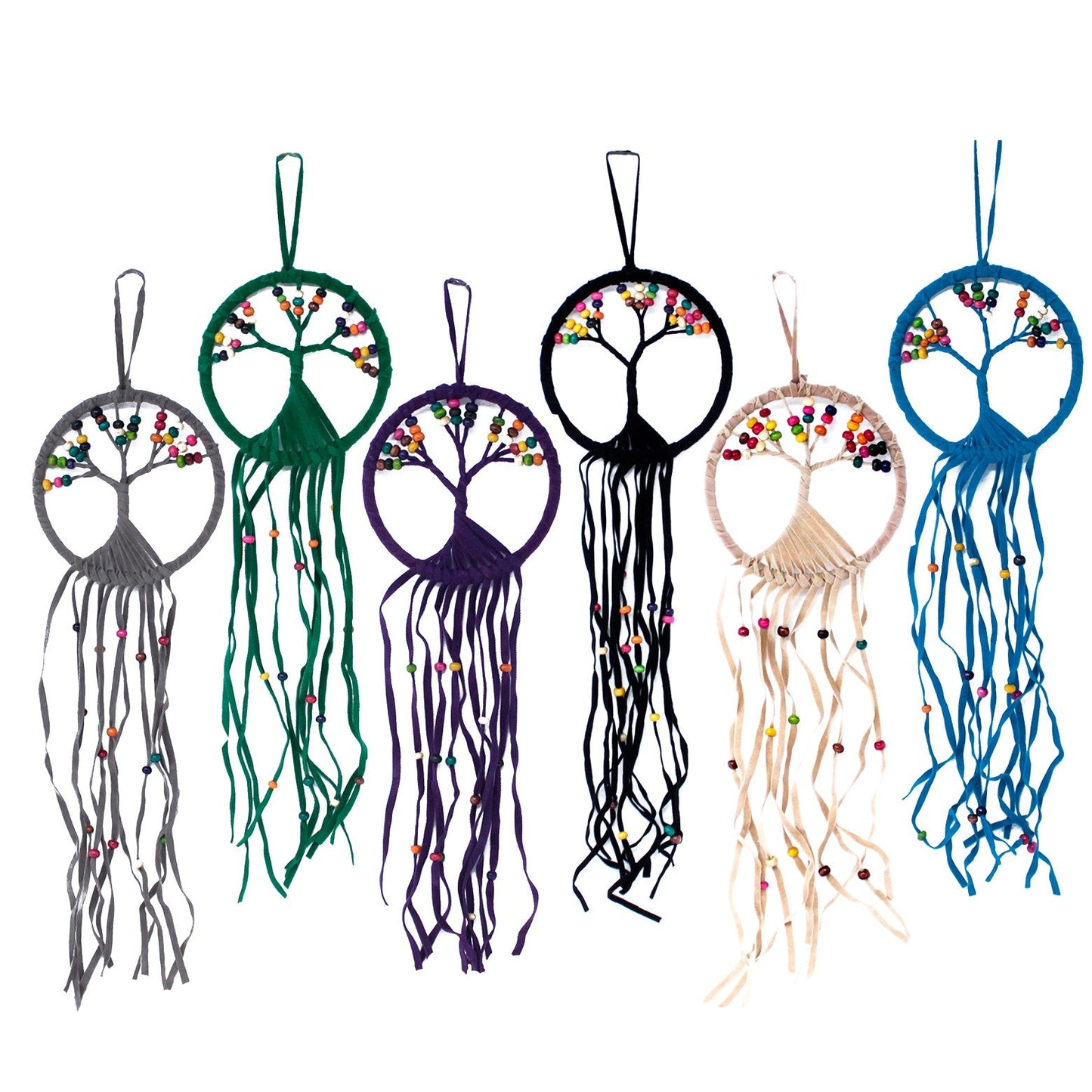 6 x Hand Crafted Boho Style Macrame Tree of Life Dreamcatchers - Small / Assorted Colours product packaging on clean background from Quintessential Holistic Health Ltd