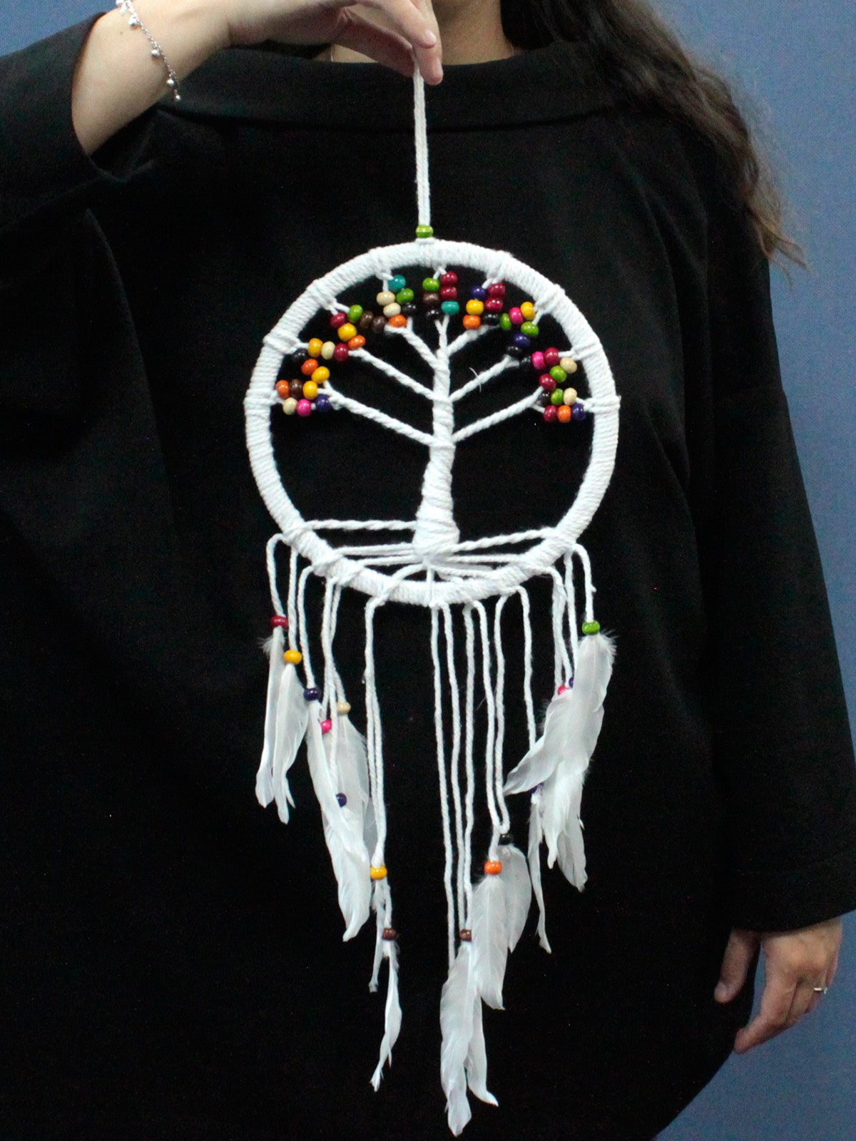 3 x Hand Crafted Boho Style Macrame Tree of Life Dreamcatchers - Large / Assorted Colours product packaging on clean background from Quintessential Holistic Health Ltd