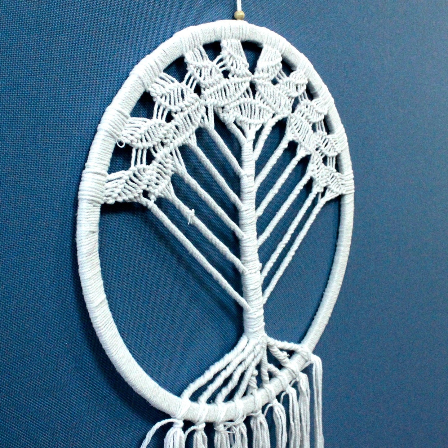 Hand Crafted Boho Style Macrame Tree of Life Dreamcatcher - Extra Large / White and Natural product packaging on clean background from Quintessential Holistic Health Ltd