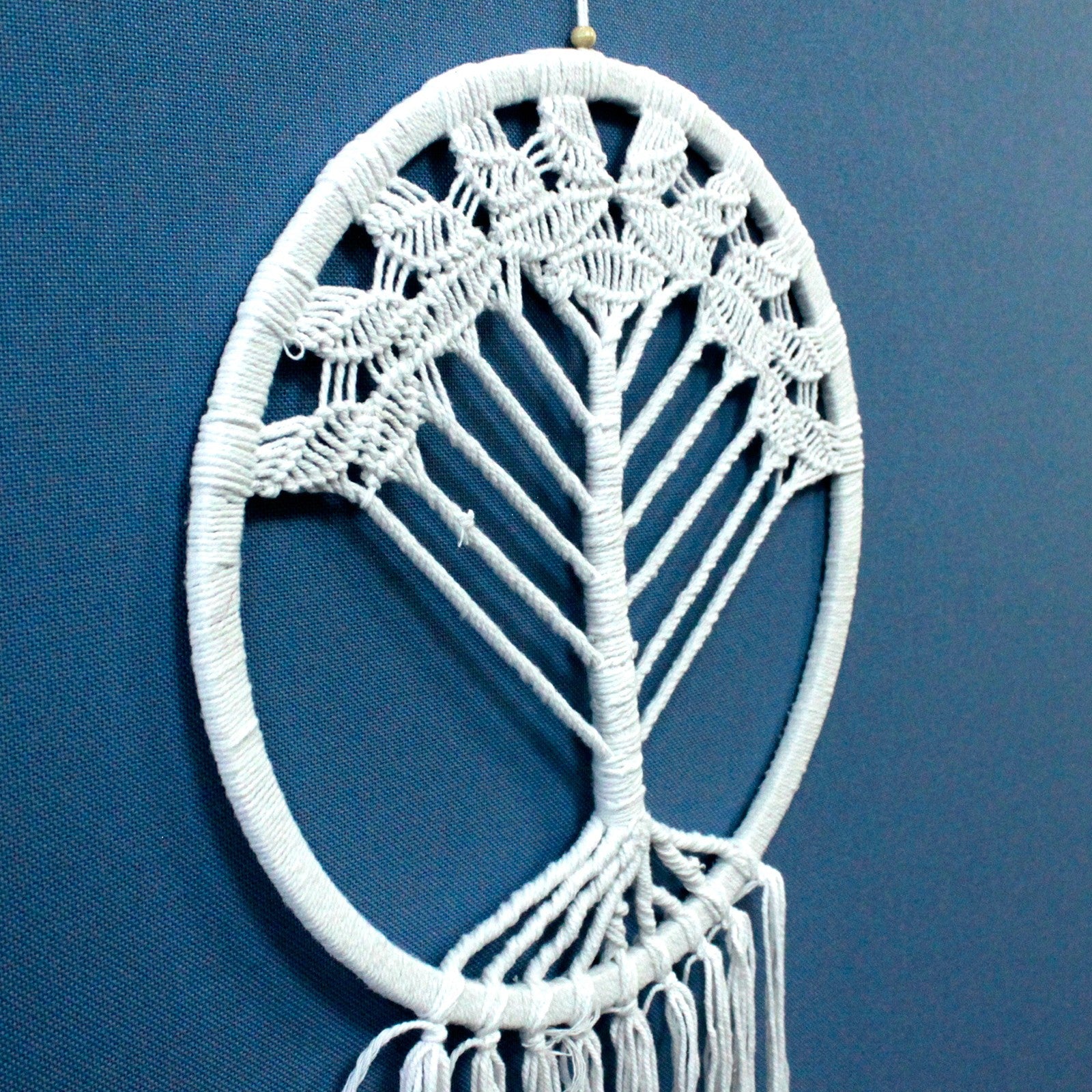 Hand Crafted Boho Style Macrame Tree of Life Dreamcatcher - Extra Large / White and Natural product packaging on clean background from Quintessential Holistic Health Ltd