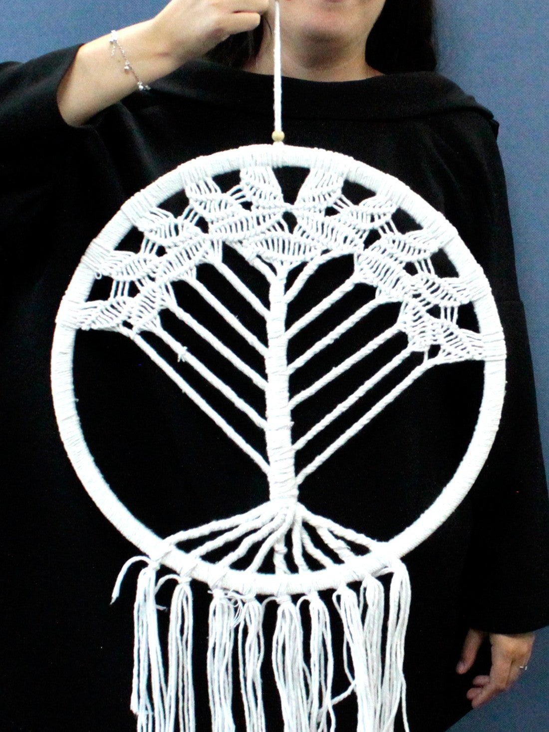 Hand Crafted Boho Style Macrame Tree of Life Dreamcatcher - Extra Large / White and Natural product packaging on clean background from Quintessential Holistic Health Ltd