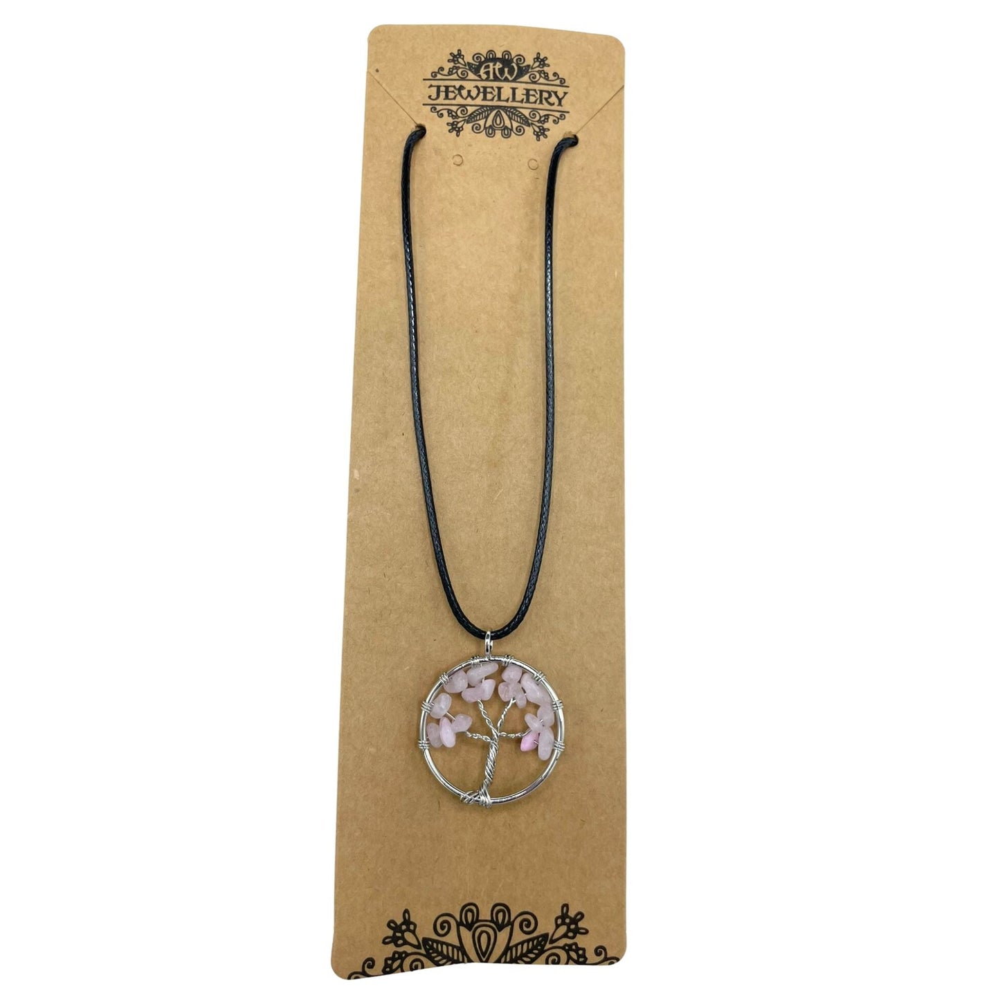 Tree of Life Pendant - Rose Quartz product packaging on clean background from Quintessential Holistic Health Ltd