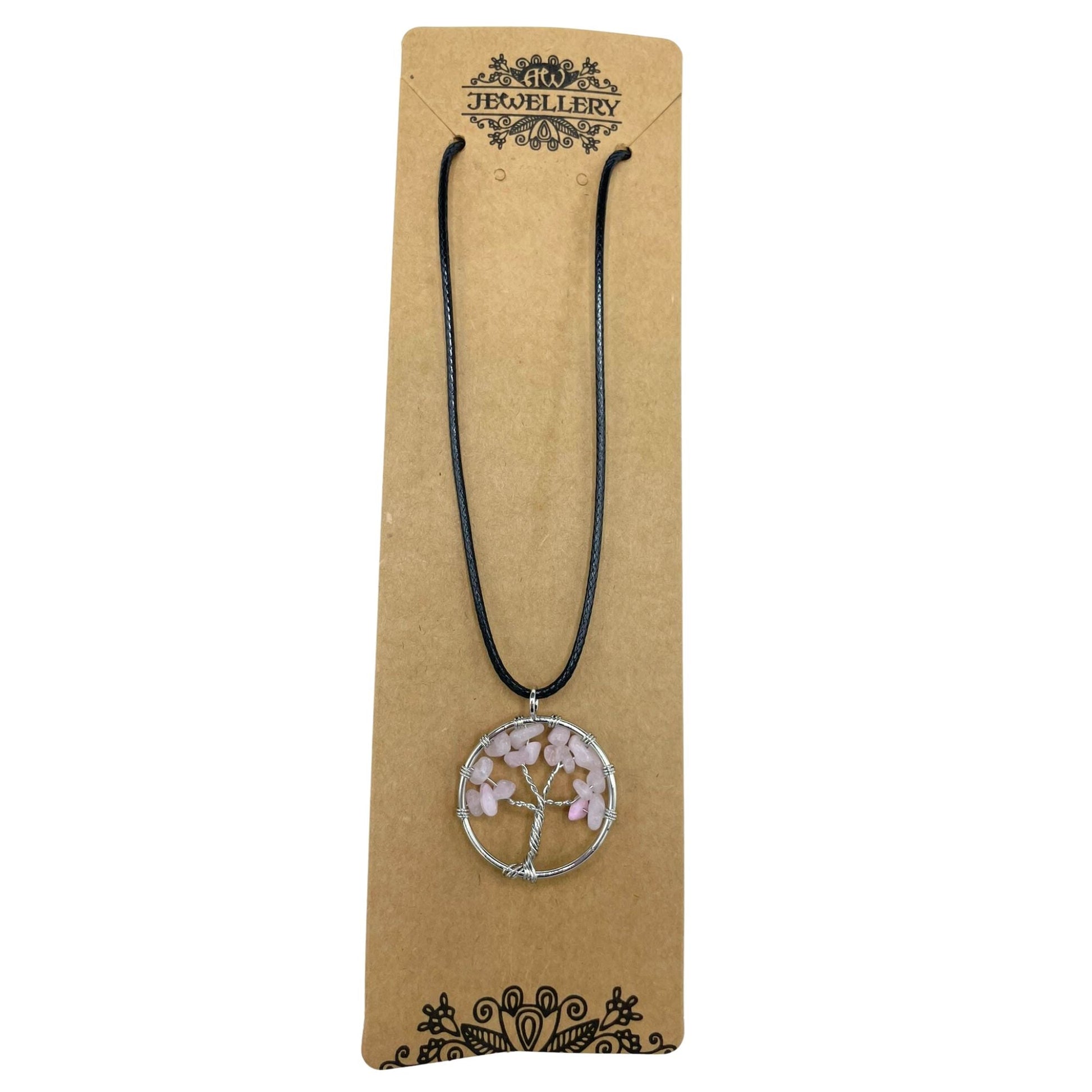Tree of Life Pendant - Rose Quartz product packaging on clean background from Quintessential Holistic Health Ltd