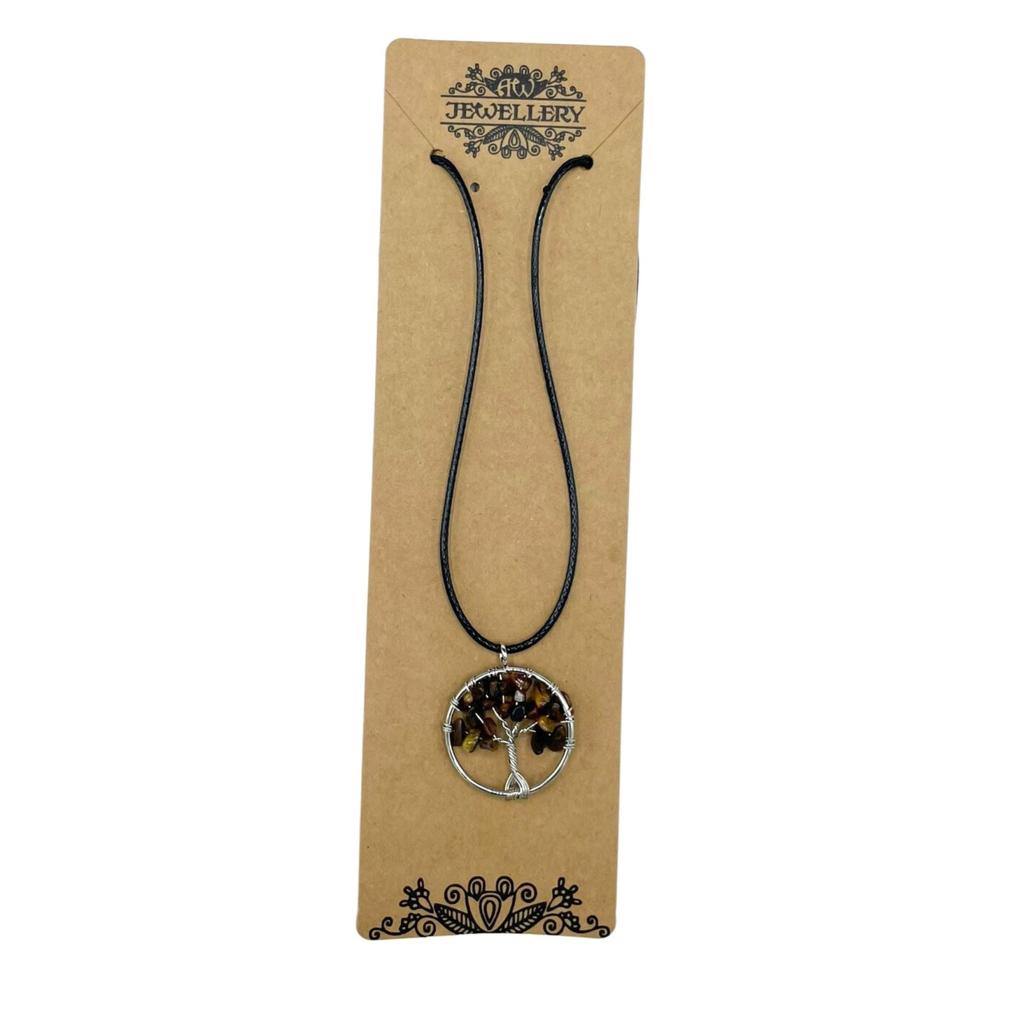 Tree of Life Pendant - Tigers Eye product packaging on clean background from Quintessential Holistic Health Ltd