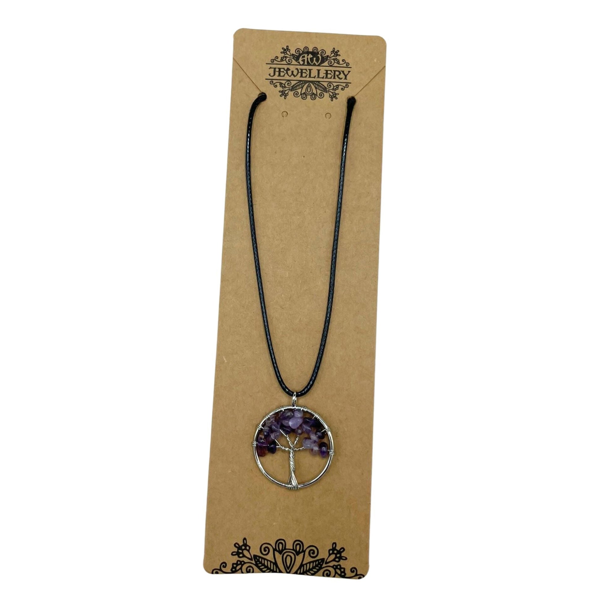 Tree of Life Pendant - Amethyst product packaging on clean background from Quintessential Holistic Health Ltd