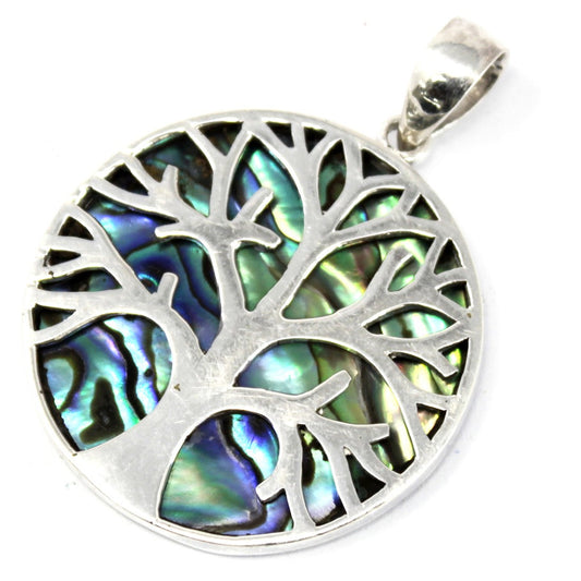 Silver Pendant - 30mm / Tree of Life / Abalone product packaging on clean background from Quintessential Holistic Health Ltd