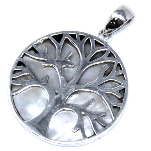 Silver Pendant - 30mm / Tree of Life / Mother of Pearl product packaging on clean background from Quintessential Holistic Health Ltd