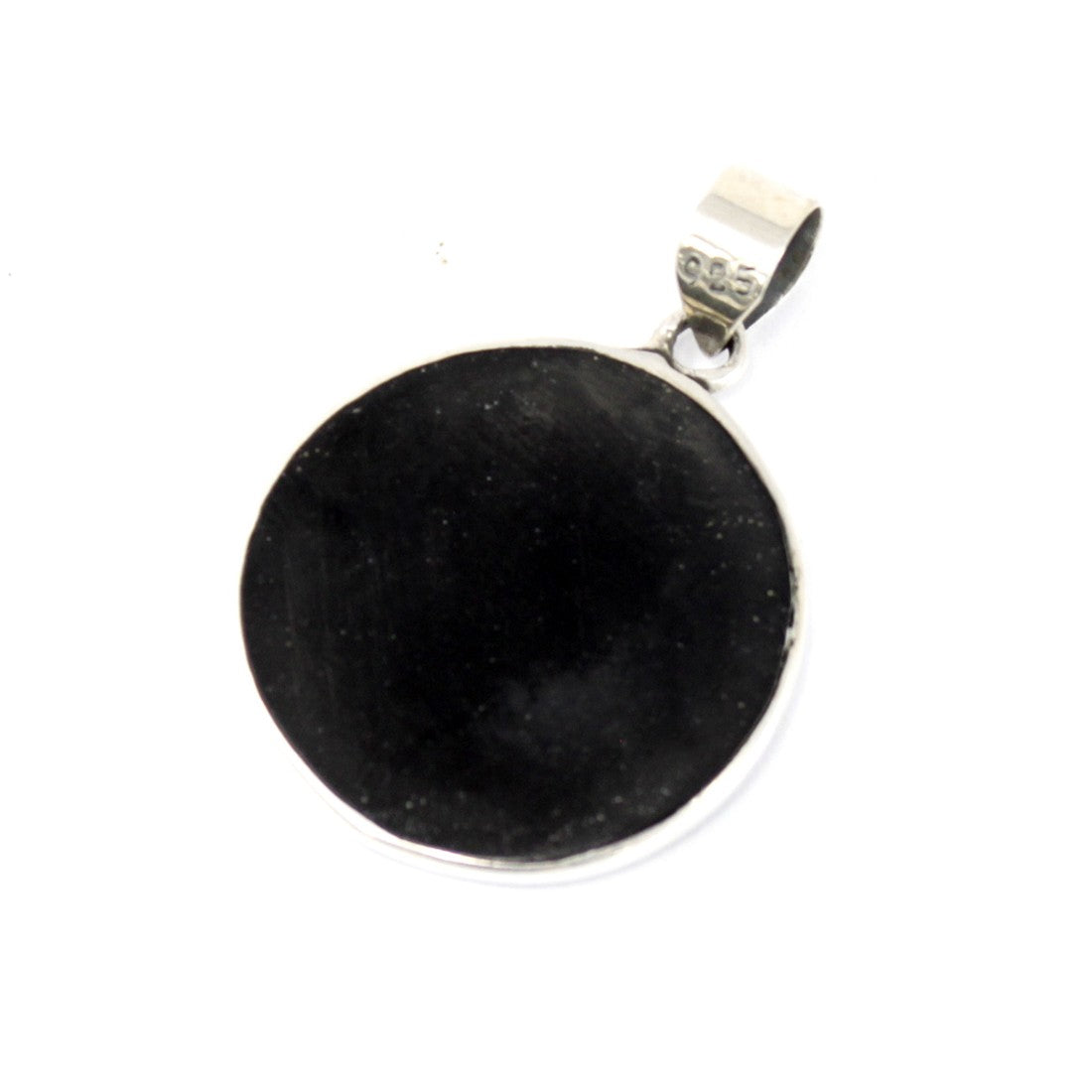 Silver Pendant - 22 mm - Tree of Life - Abalone showing a plain dark circular reverse and polished bail by Quintessential Holistic Health Ltd