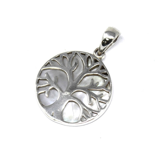 Silver Pendant - 22mm / Tree of Life / Mother of Pearl product packaging on clean background from Quintessential Holistic Health Ltd