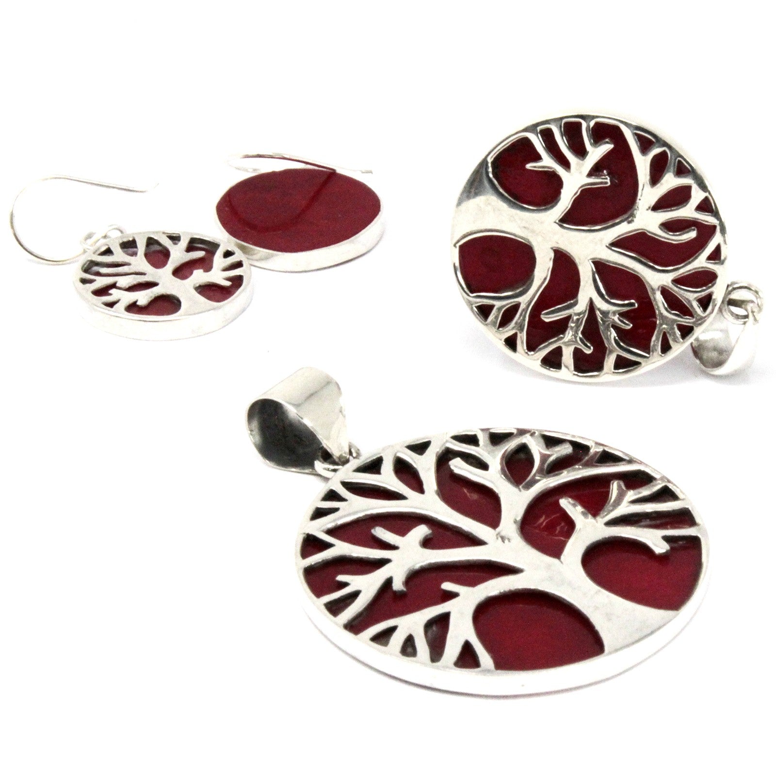 Silver Earrings - 15mm / Tree of Life / Coral Effect product packaging on clean background from Quintessential Holistic Health Ltd