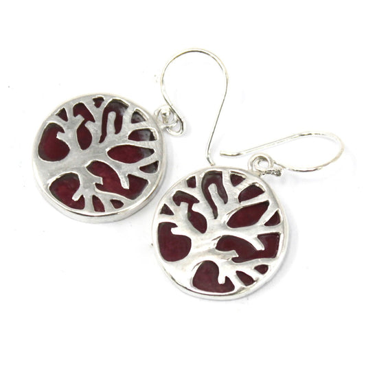 Silver Earrings - 15mm / Tree of Life / Coral Effect product packaging on clean background from Quintessential Holistic Health Ltd