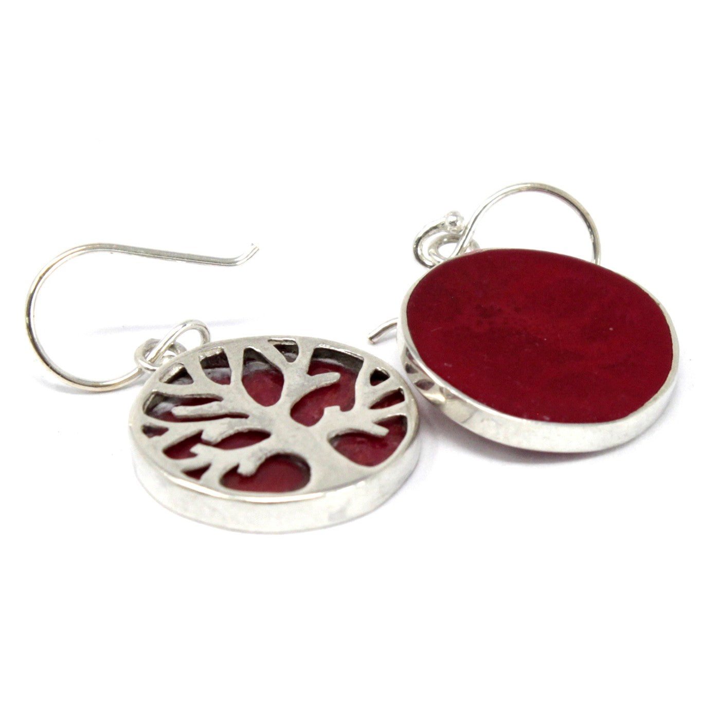 Silver Earrings - 15mm / Tree of Life / Coral Effect product packaging on clean background from Quintessential Holistic Health Ltd