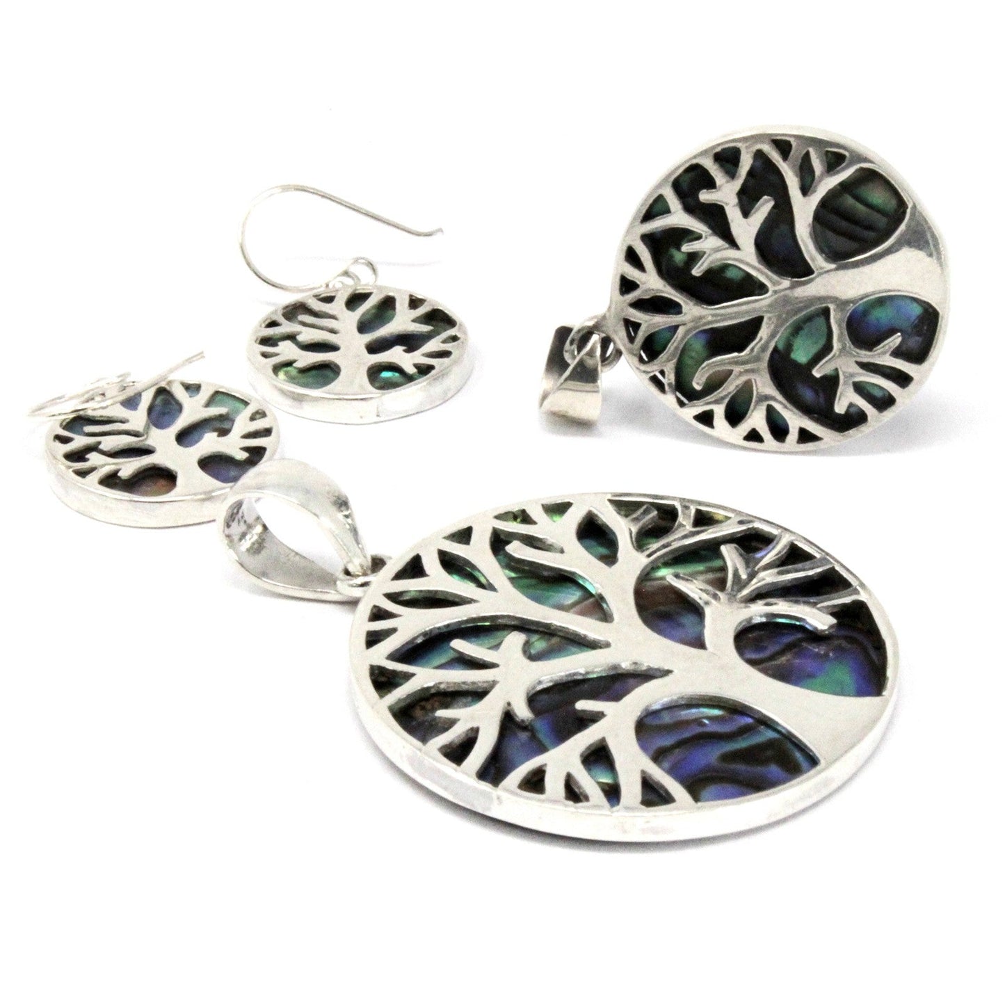 Silver Earrings - 15mm / Tree of Life / Abalone product packaging on clean background from Quintessential Holistic Health Ltd