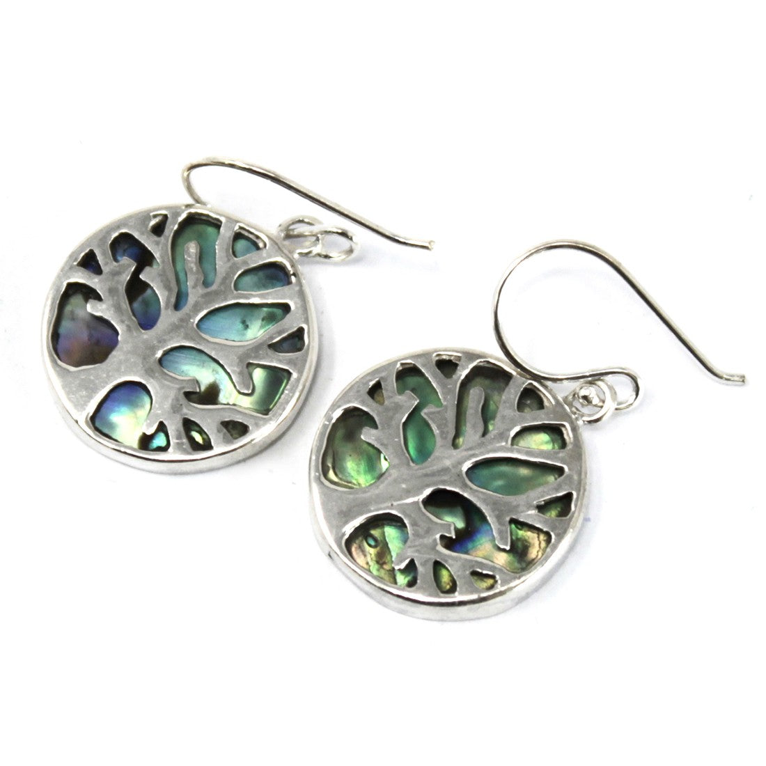Silver Earrings - 15mm / Tree of Life / Abalone product packaging on clean background from Quintessential Holistic Health Ltd