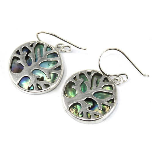 Silver Earrings - 15mm / Tree of Life / Abalone product packaging on clean background from Quintessential Holistic Health Ltd