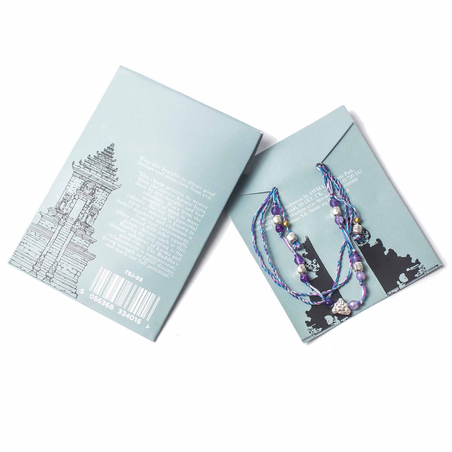 Handcrafted Temple String Bracelet - Protection and Fortune product packaging on clean background from Quintessential Holistic Health Ltd