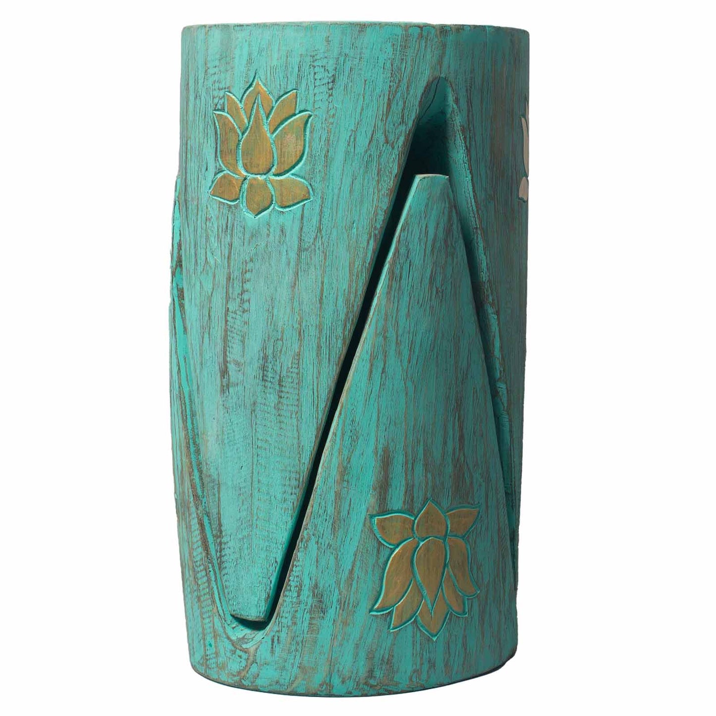 Set of 2 x Handmade Albasia Wooden Interlocking Tribal Tables / Stools - Turquoise product packaging on clean background from Quintessential Holistic Health Ltd
