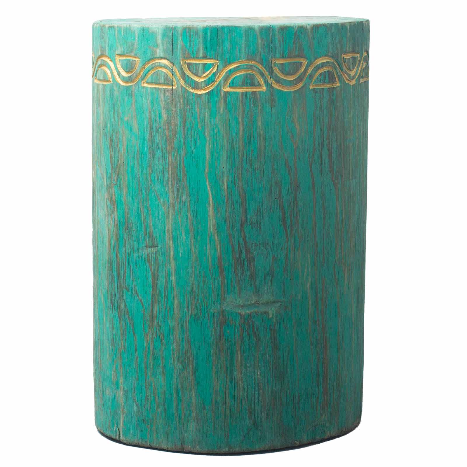 Handmade Albasia Wooden Tribal Table / Stool- Turquoise product packaging on clean background from Quintessential Holistic Health Ltd