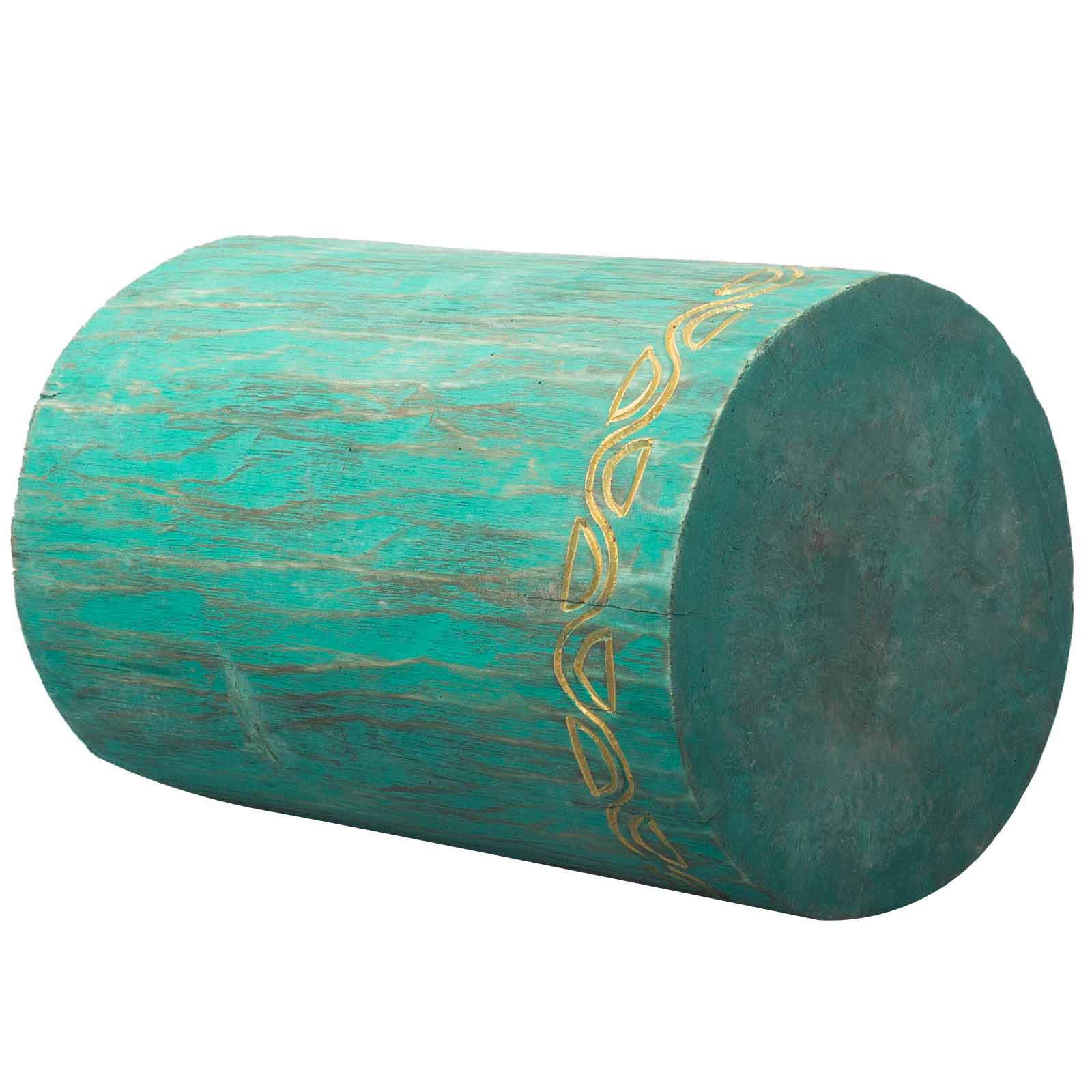 Handmade Albasia Wooden Tribal Table / Stool- Turquoise product packaging on clean background from Quintessential Holistic Health Ltd